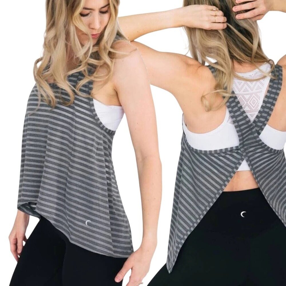 Zyia Active Nimbus Tank Top Size Small Striped Sleeveless Split Back Sporty NEW